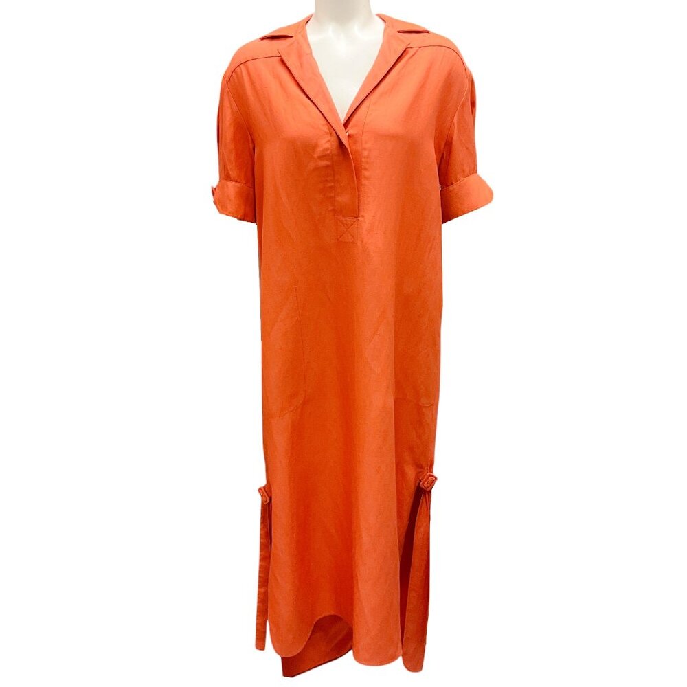 Agnona Orange Short Sleeved Linen Midi Dress